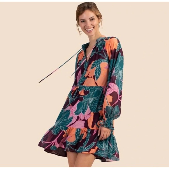 Trina Turk Dresses & Skirts - Trina Turk Rhapsodic Mini Dress Pink Green Tropical Floral Sz M Resortwear Party